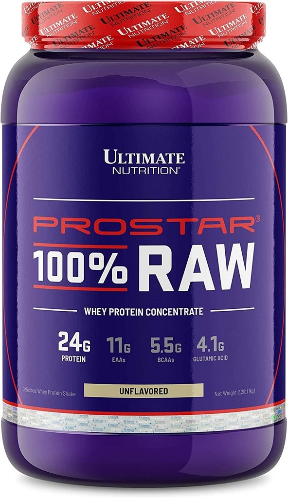 Ultimate Nutrition RAW Whey Protein Concentrate Powder with No Añadido Ingredients or Flavors – 24 Grams of Protein Per Serving with 5.5 Grams of BCAAs, 2.2 Pounds, Unflavored