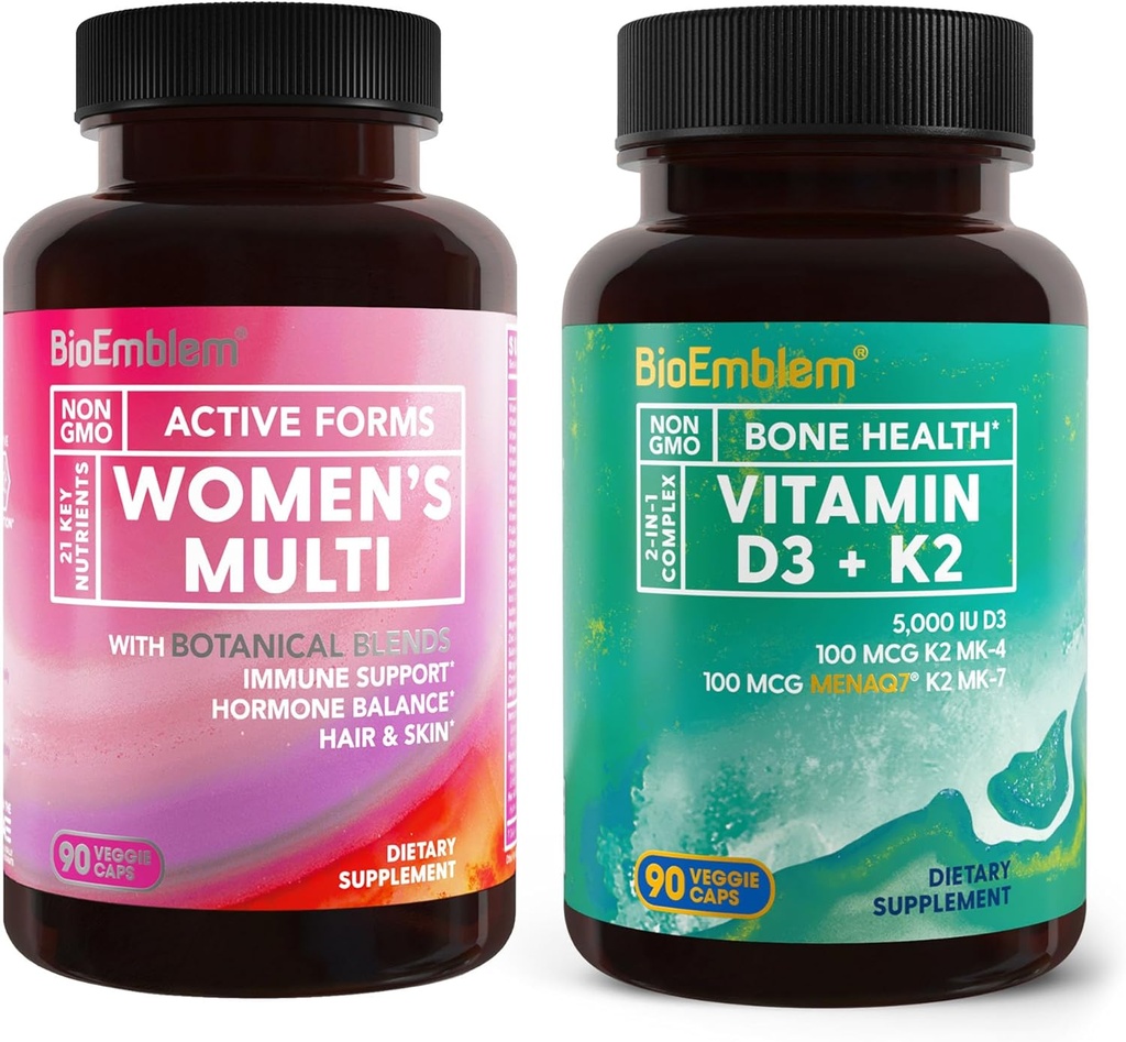 BioEmblem Vitamina D3 K2 (5000IU y 200mcg) y Multivitamina de las Mujeres
