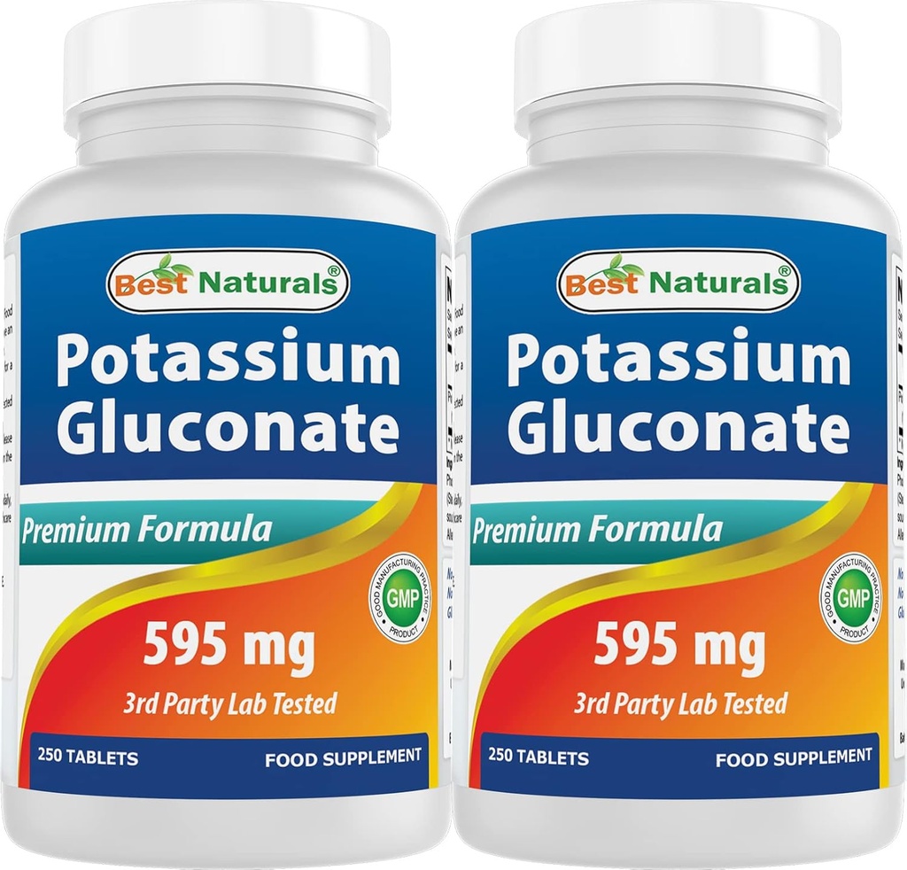 Best Naturals Potassium Gluconate 595 mg 250 Tablets (250 Count (Pack of 2))