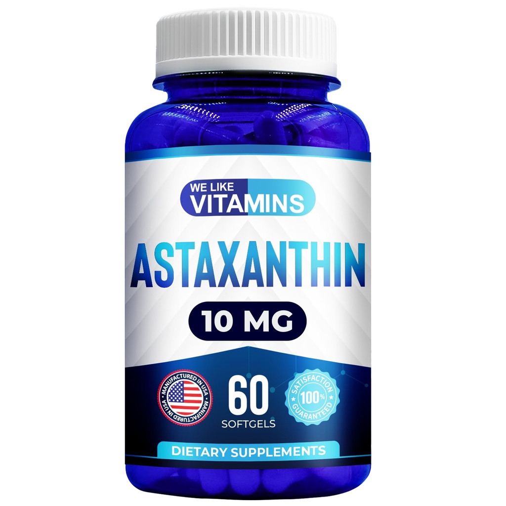 We Like Vitamins Astaxanthin 10mg Softgel - Highly Potent Astaxanthin Supplements from Haematococcus Pluvialis - Improves Eye, Joint, Skin Health & Energy Levels - 60 Count, 2 Month Supply