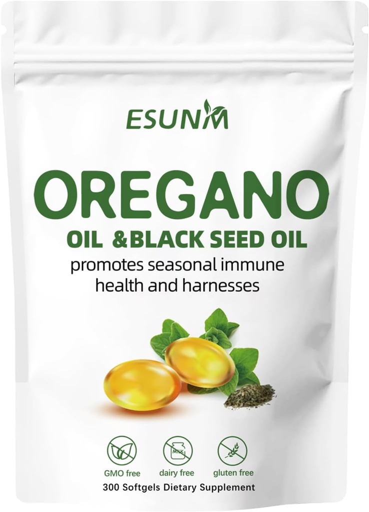 Oregano Softgels, aceite de orégano con aceite de semilla negra promueve la salud estacional y las cosechas, suplemento de aceite de orégano cápsulas, no GMO, sin gluten, 300 cápsulas de Softgel Suplemento dietético