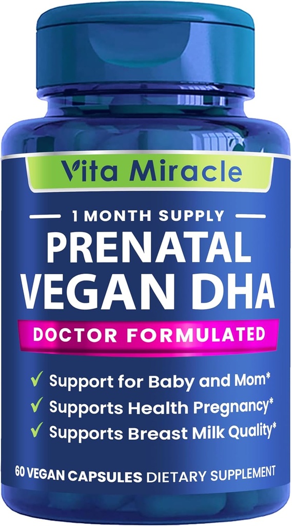 Prenatal DHA Supplements - Vegan 800mg DHA DPA Plant Based Omega 3 - Best for Optimal Mom and Baby Health - Supports Baby Brain and Eye Development Prenatal for Women No Fish Oil