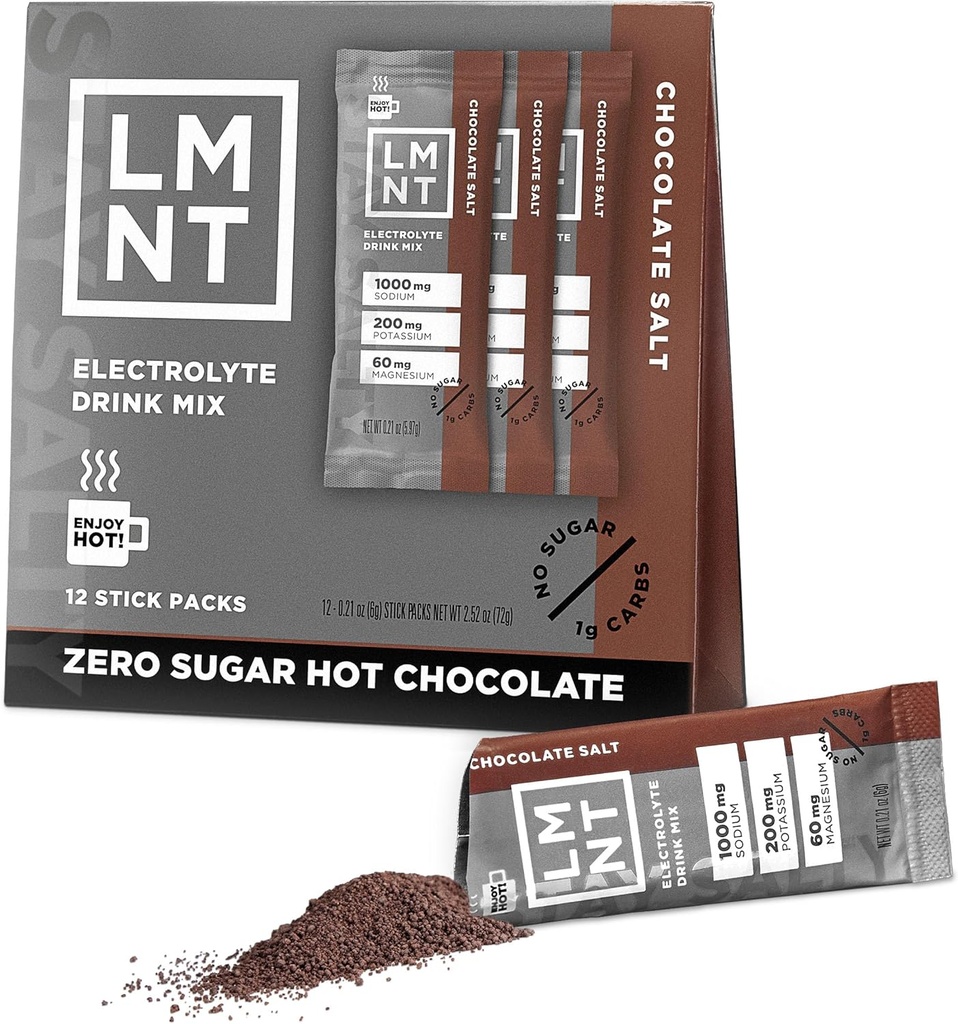 LMNT Zero Azúcar Caliente Chocolate o Mezclador de Café - Chocolate Salt ← Bebida Mix