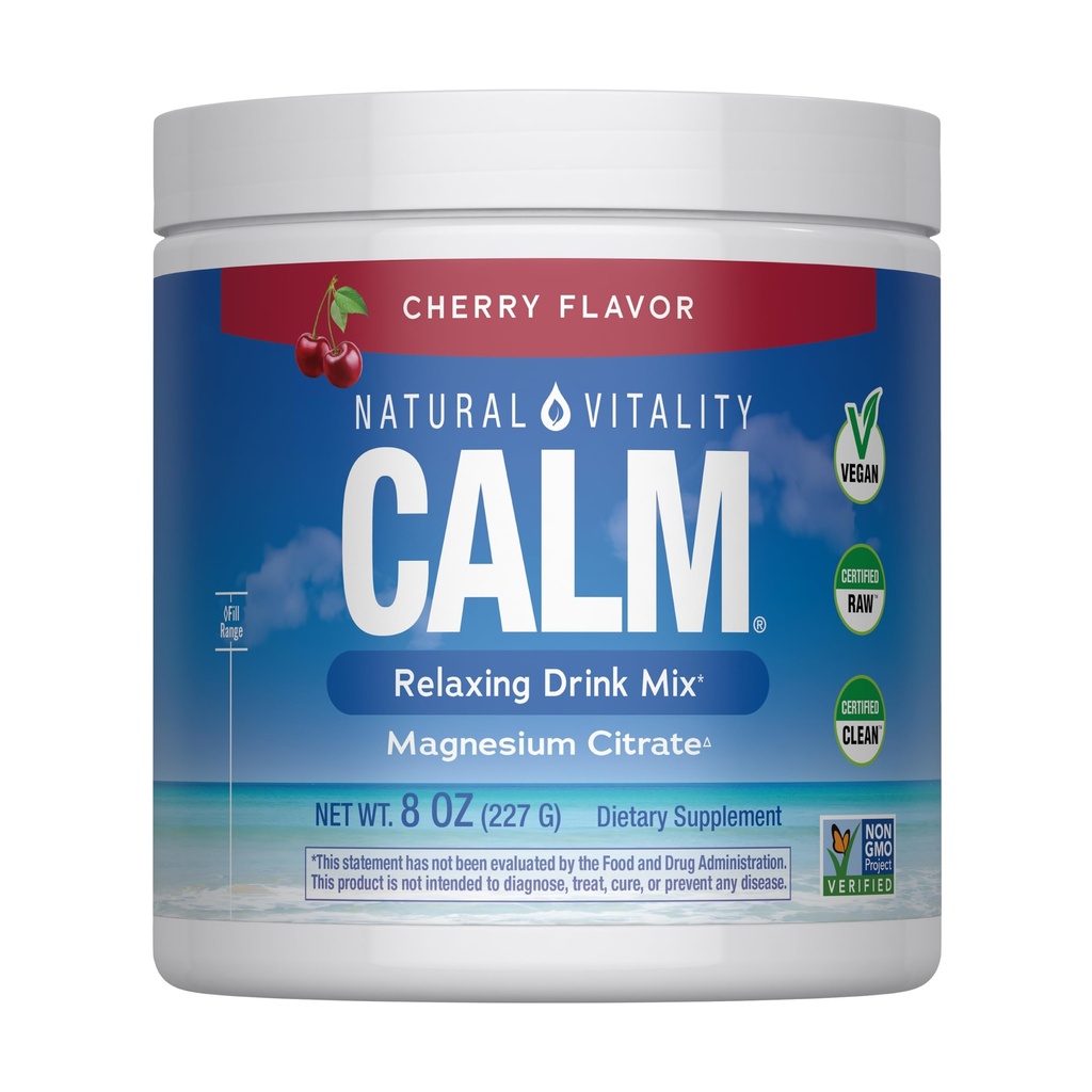 Natural Vitality Calm, Suplemento Magnesio, Anti-Stress Drink Mix Powder, Gluten Free, Vegan, " Non-GMO, Cherry, 8 oz