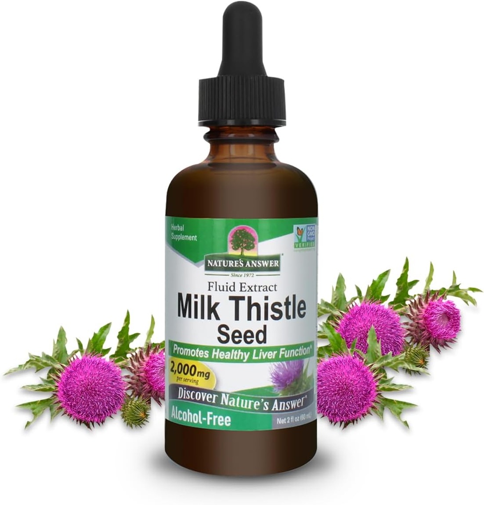 Nature's Answer Milk Thistle 2 Ounce Extract - Alcohol Free, Non GMO, Liver Support Supplement for Everyone - Liver Detox, Made in USA