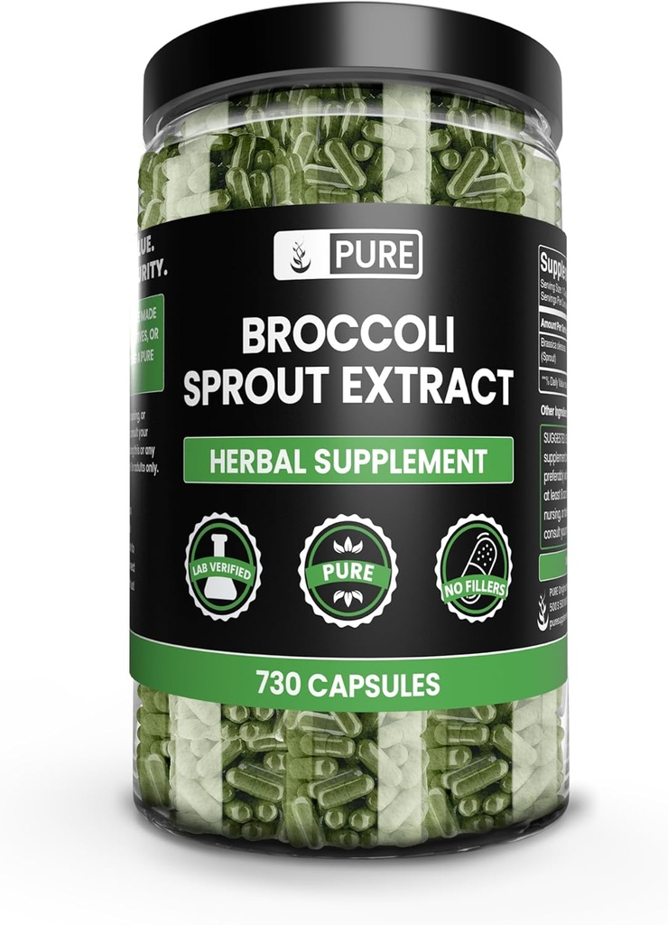 Ingredientes originales puros Extracto de brócoli (730 capsules) No hay magnesio o rifles de arroz, siempre puro, Verificado de laboratorio