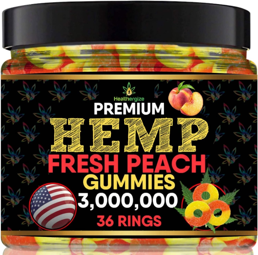Ganchos de cáñamo-Anillos de melocotón Premium-Fresh and Full Flavor Gummy Bear Edibles-Natural Hemp Oil-Health Routine and Discomfort-Made in USA