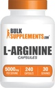 BulkSupplements.com L-Arginine 5000mg Capsules - Suplemento Arginina, Suplemento de óxido nítrico, L-Arginina Capsules - Gluten Free, 8 cápsulas por servicio, 240 cápsulas (Pack of 1)