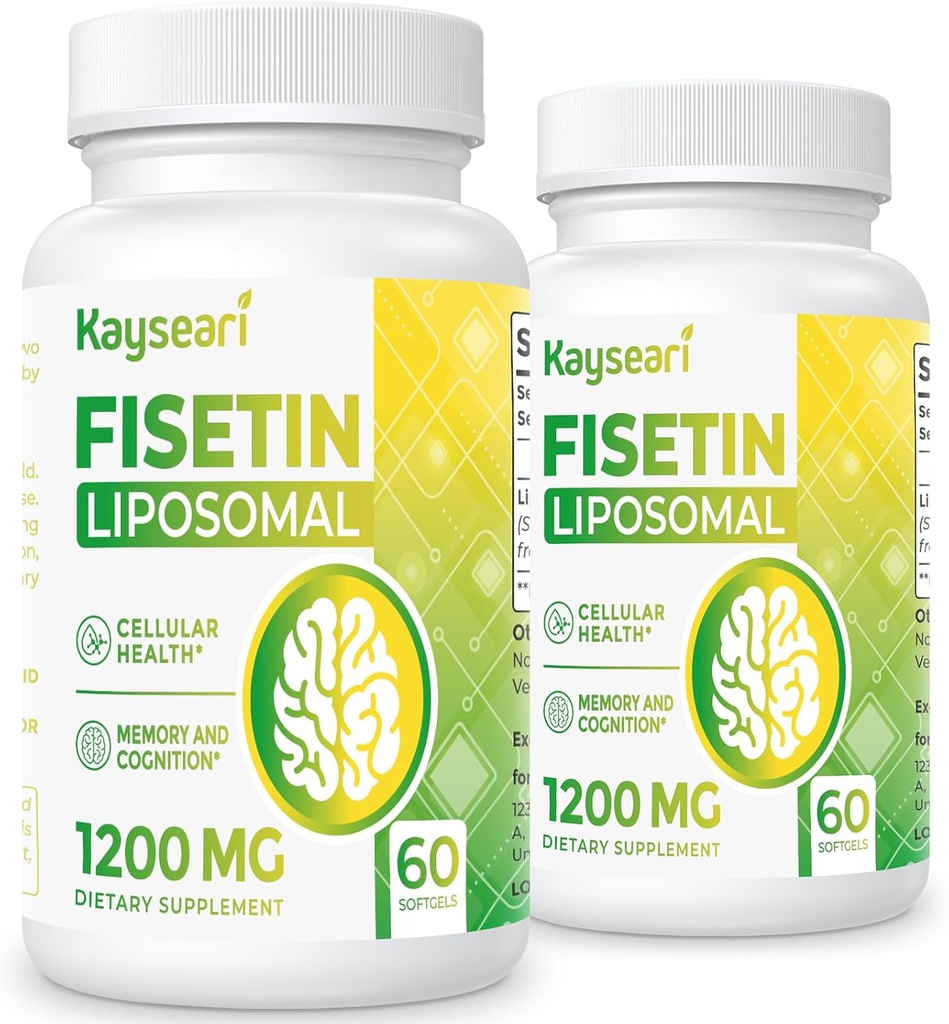 Fisetin 1200mg Liposomal Fisetin Suplementos 98% Pure Fisetin Polyphenols Antioxidantes Inmunity Health Aging Cognitive Support Non-GMO 120 Capsules