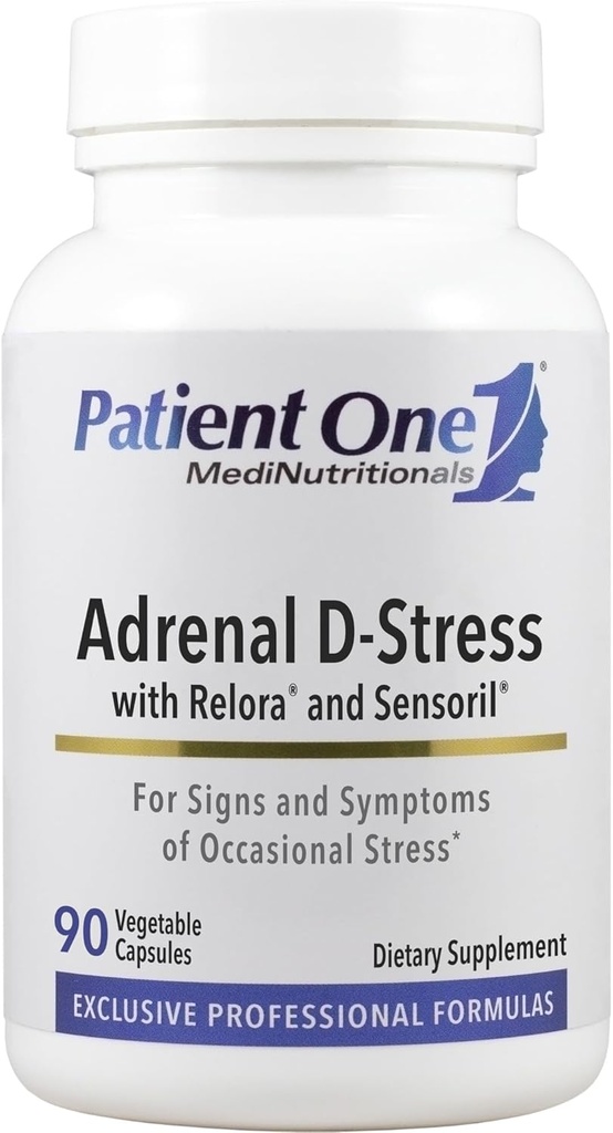 Pacientes One Adrenal D-Stress tención Suplemento para apoyar la respuesta saludable al estrés y los niveles de cortisol* vivieron con DHEA, Ashwagandha y Más Silencio 90 cápsulas
