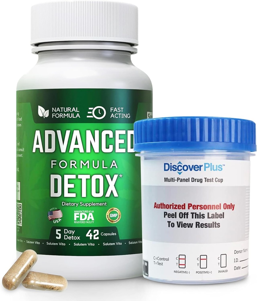 Avanzado Detox Cleanse, Detox Kit con Copa de Pruebas, Detox Natural &amp; Cleanse with Milk Thistle, Licorice Powder, and More, Body Cleanse Detox for Women and Men, 42 Capsules, 1 Pack