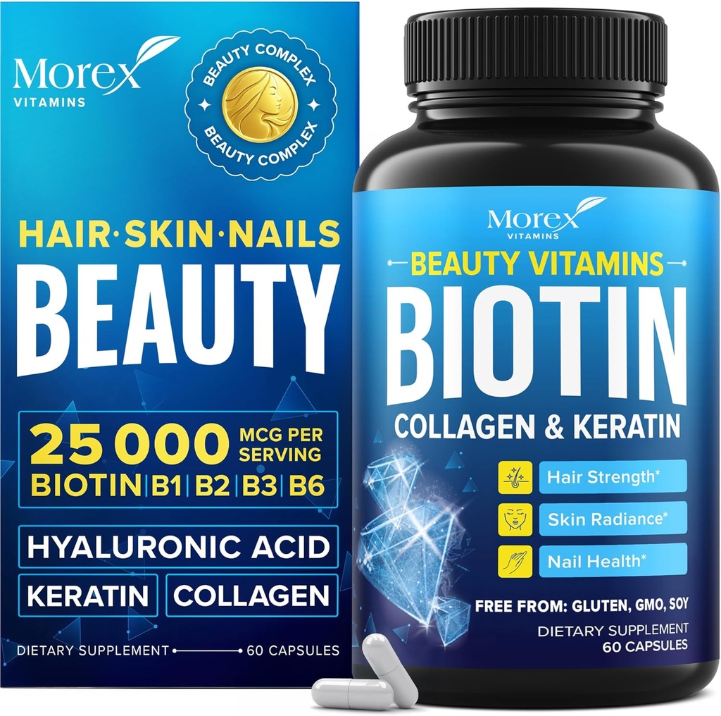Biotin Keratin & Collagen Capsules - Made in USA - Natural Collagen, Keratin " Biotin for Hair Growth - Biotin " Collagen Vitamins with Multi Collagen Peptides for Hair Loss, Skin " Nails - 60 caps