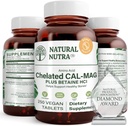 Natural Nutra Magnesio de Calcio Chelatado 1000/500 mg Suplementos Plus Betaine HCL - Cal Mag Chelated Mejora la Densidad de Hueso, Admite Muscle, Teeth, Cardiovascular &amp; Nerve Health, 250 Tabletas Vegan
