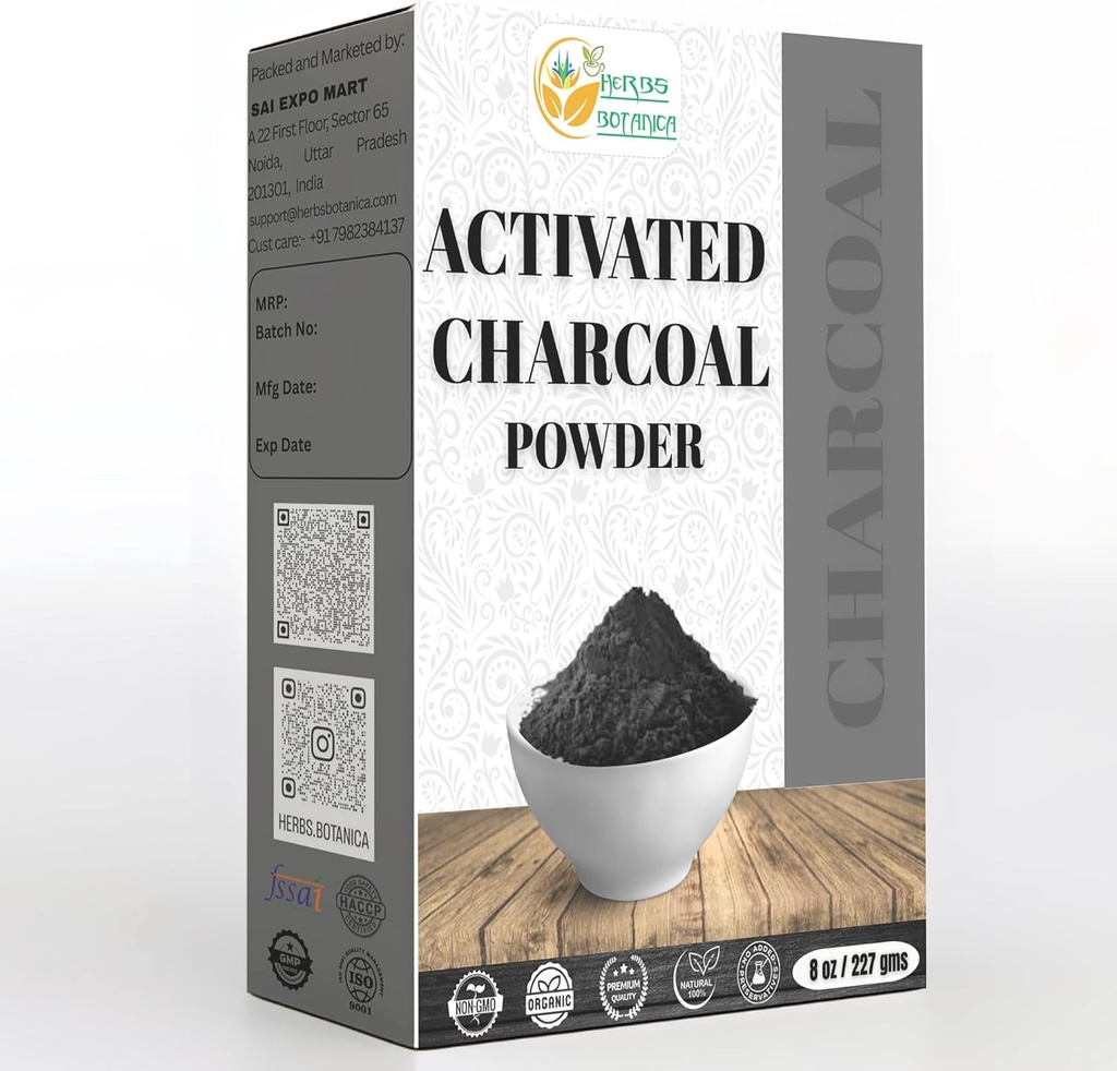 Herbs Botanica Powder de carbón activado, Detoxificador natural de grado alimenticio para la salud digestiva, blanqueamiento de dientes, detoxificación &amp; Bug Bite Relief, 8 oz / 227 gm