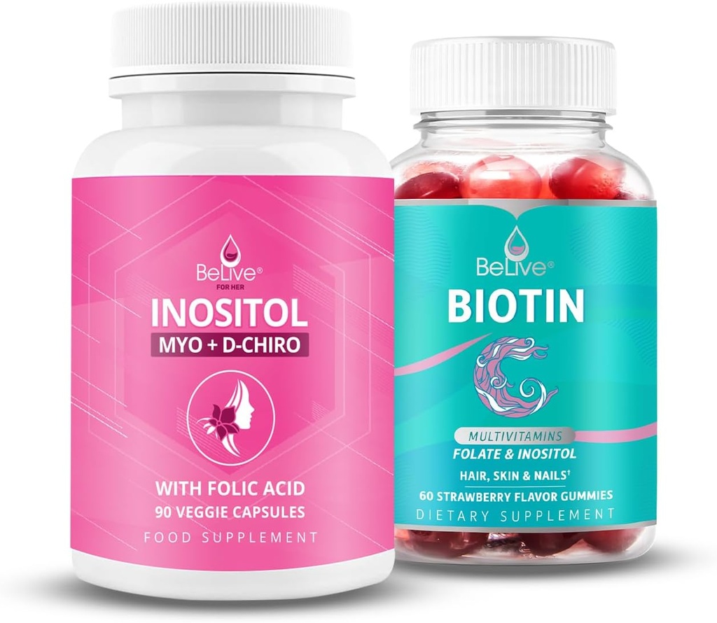 BeLive Womens Inositol + Biotina para la piel del cabello más saludable y uñas y la salud hormonal