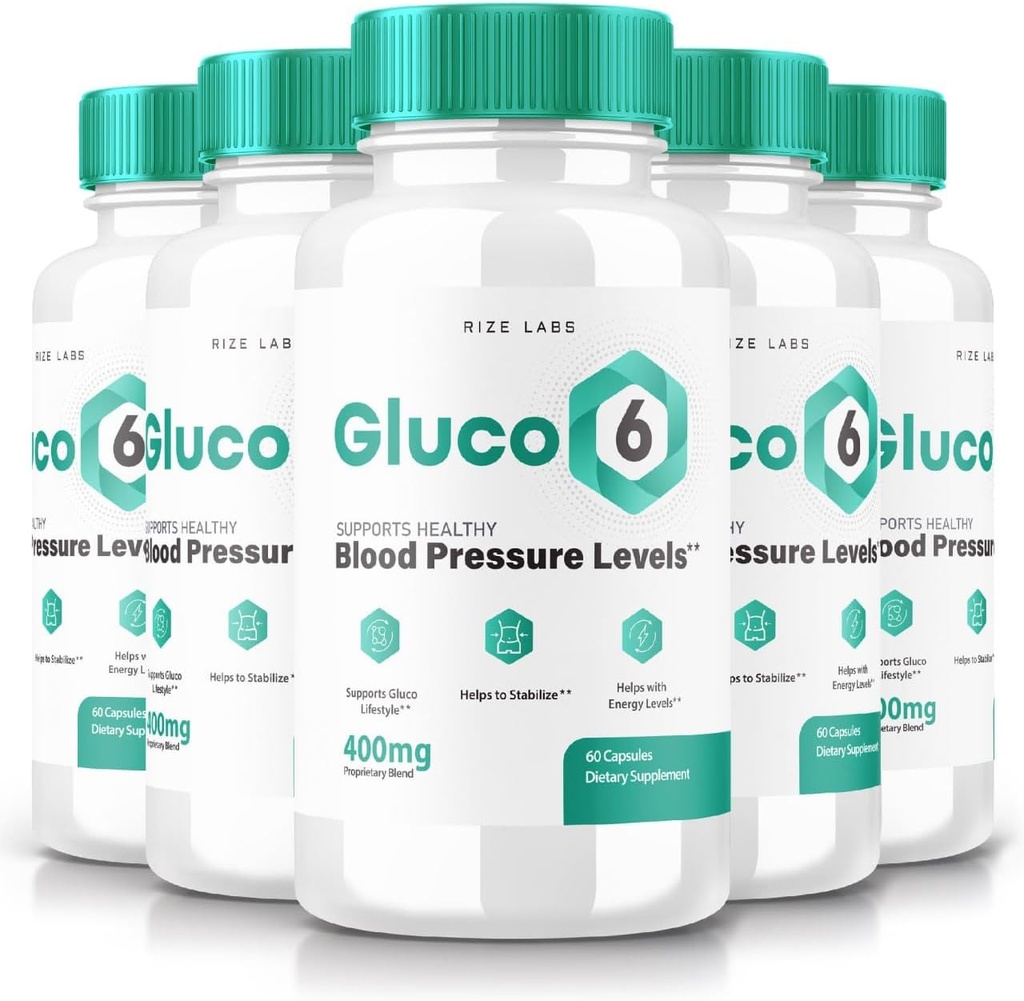 Rize Labs (Pack of 5) Gluco 6 suplemento cápsulas, 570 mg de presión arterial, Fórmula avanzada oficial para la salud óptima, All- Natural Gluco Six Pastillas (300 cápsulas)