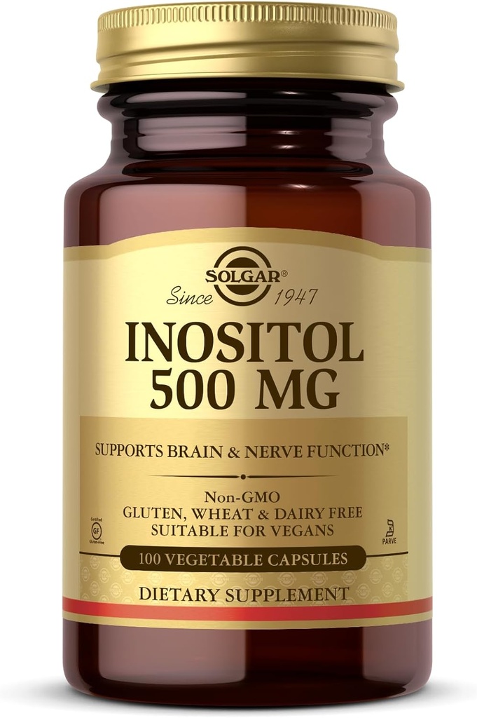 Solgar Inositol 500 mg - 100 cápsulas vegetales - Soportes Función celular " Salud cerebral - Vegan, Gluten Gratis, Dairy Free, Kosher - 100 servicios