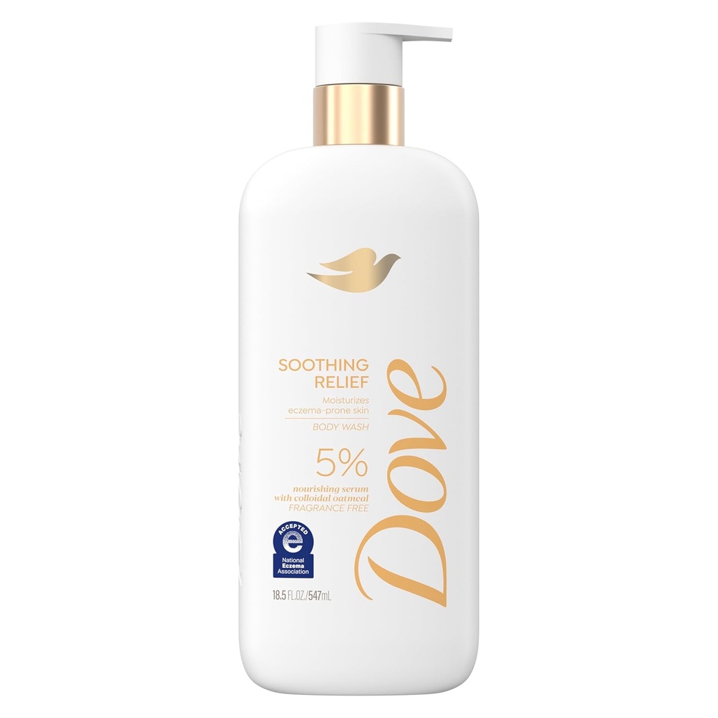 Dove Fragancia Lavado Corporal Libre Soothing Relief Moisturizes eczema-prone skin 5% nutritivo suero con avena coloides 18,5 oz