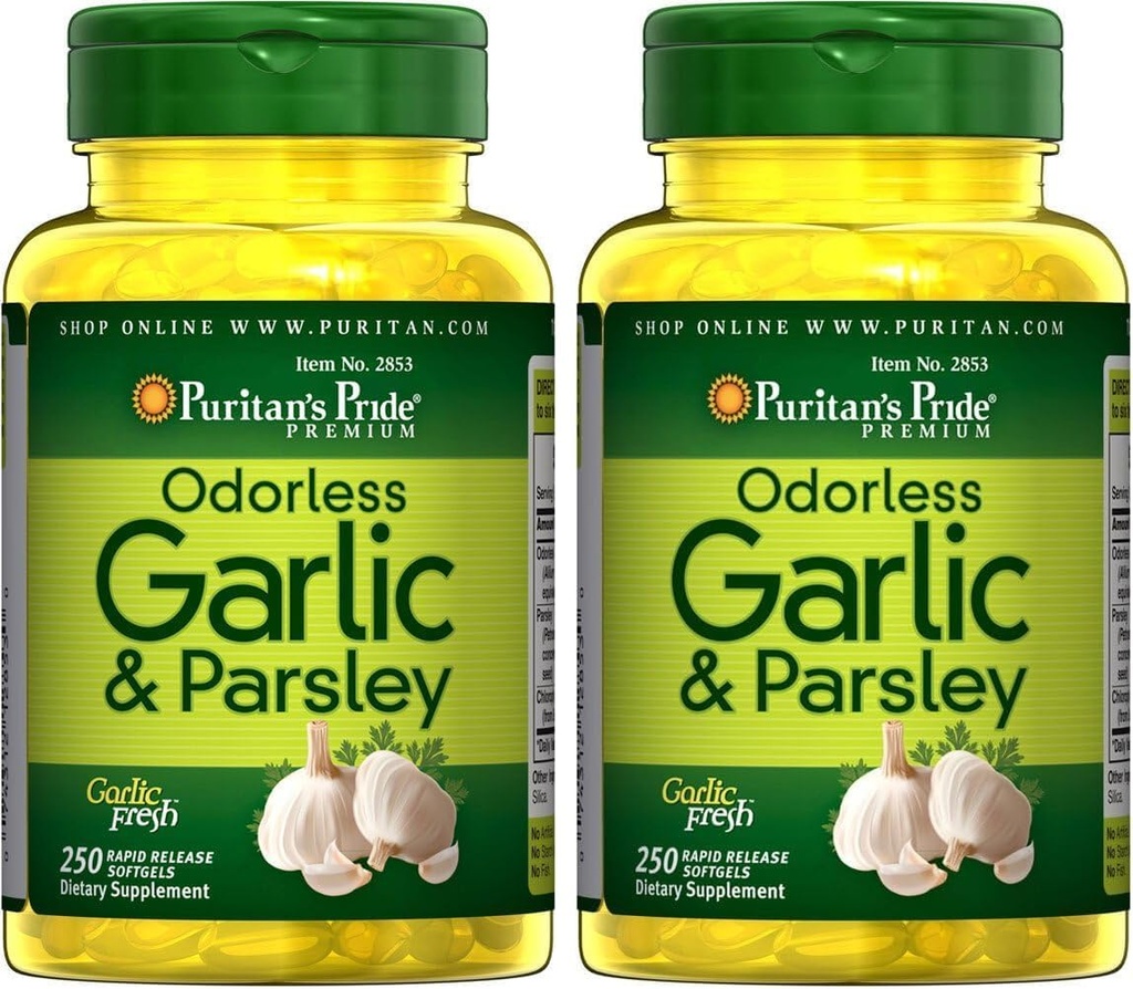 Pride de Puritan Ajo sin olor &amp; Parsley 500 Mg / 100 Mg, 250 Cuenta (Pack de 2)