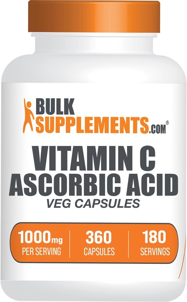BulkSupplements.com Cápsulas de ácido ascórbico - Vitamina de ácido ascórbico C 1000mg, Suplemento de vitamina C - Vegan &amp; Gluten Gratis, 2 Cápsulas por ser, 360 Conde (Pack of 1)