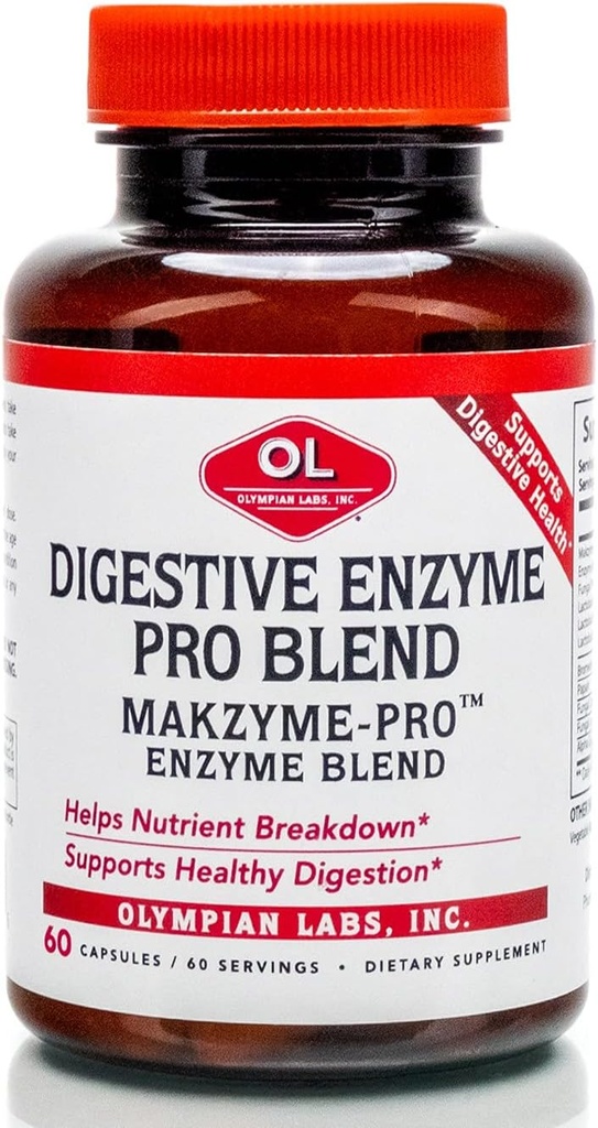 Olympian Labs Digestive Makzyme-Pro Enzymes, 60 Capsules, Breaks Down Proteins, Carbs, Fats, Oil & Milk, 60 Servings