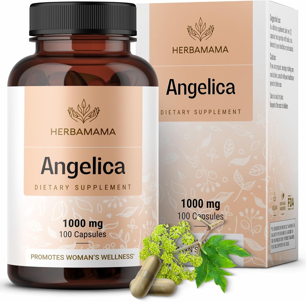 HERBAMAMA Dong Quai Suplemento - 1000mg Angelica Root for Women's Support - Dong Quai Powder Capsules - Vegan, No GMO Angelica Herb Suplemento Antioxidante para Mujeres