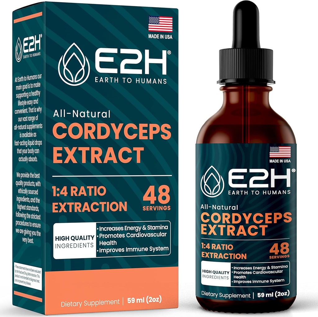 Cordyceps Mushroom Supplement - Faster Absorption Than Cordyceps Mushroom Capsules o Powder - Nuestro extracto de Cordyceps Promueve la energía y la resistencia - Mushroom Extract - 2 Fl Oz por E2H