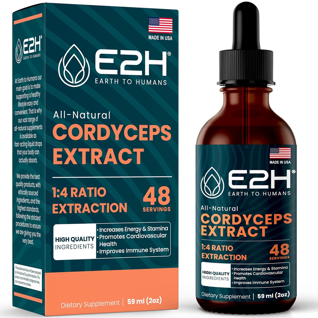 Cordyceps Mushroom Supplement - Faster Absorption Than Cordyceps Mushroom Capsules o Powder - Nuestro extracto de Cordyceps Promueve la energía y la resistencia - Mushroom Extract - 2 Fl Oz por E2H