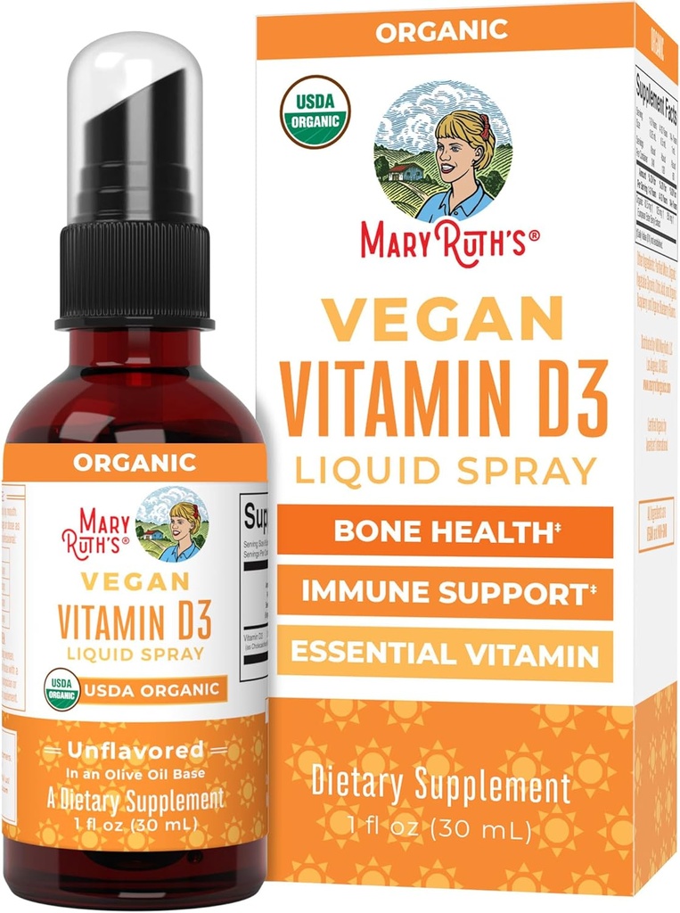 MaryRuth Organics Vitamin D USDA Organic | VIT D3 Liquid | Sugar Free | Liquid VIT D Spray Immune Support for Adults & Kids | Bone Health| Vegan | Gluten Free | Non-GMO | 30 Servings