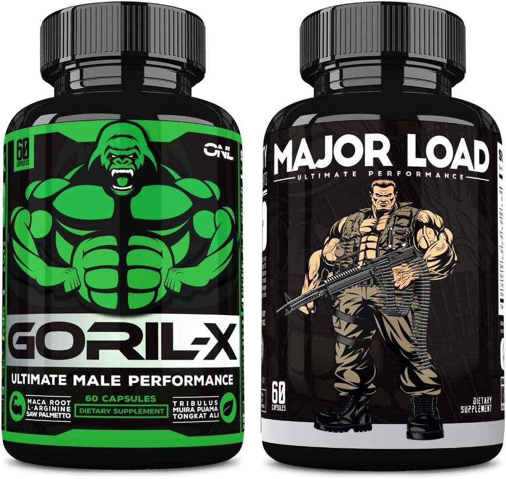 ONL Ultimate Men's Testosterone Booster Bundle - GORIL-X & Major Load Supplements  Enhance Strength, Stamina, and Energy ← with Horny Goat Weed, Maca, Tongkat Ali, Tribulus Silencio 120 Capsules