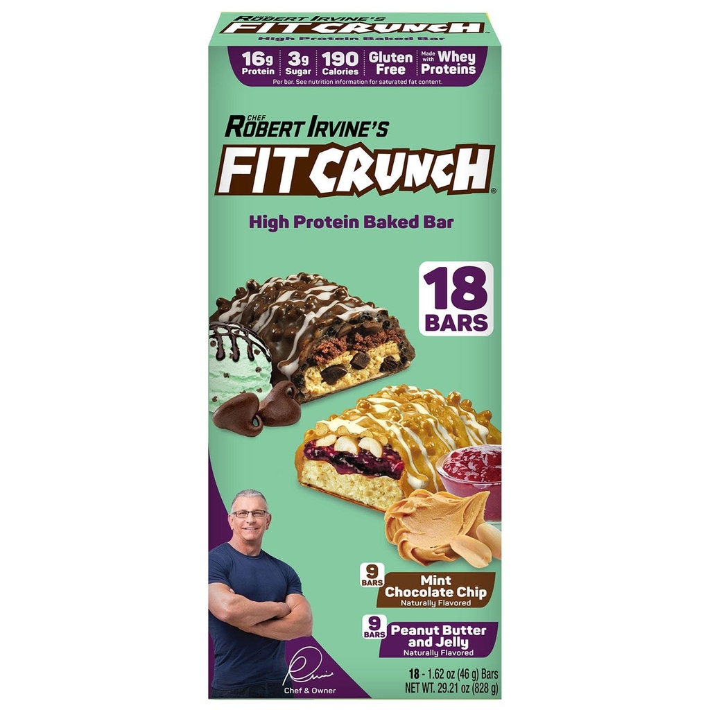 FITCRUNCH Protein Bares, Snack Size Variety Pack, Gluten Free (18 Bares, Mint Chocolate Chip & Peanut Butter Jelly)