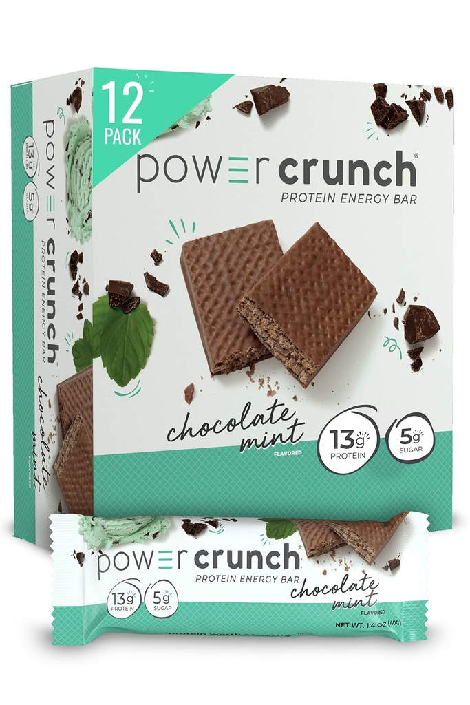 Power Crunch Protein Wafer Bares, High Protein Snacks with Delicious Taste, Chocolate Mint, 1.4 Ounce (12 Conde)