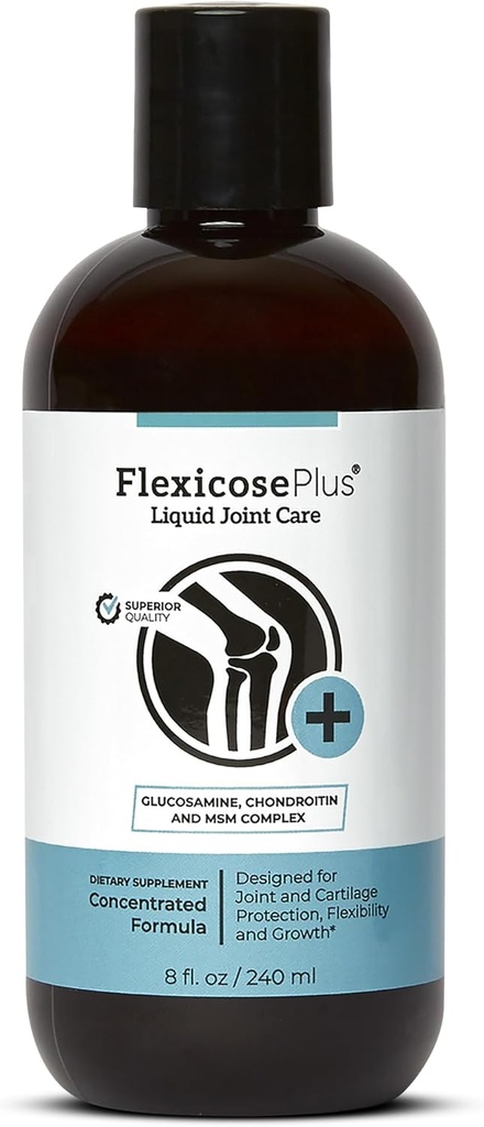 Flexicose Plus - Liquid Joint Care - 8 fl oz - Advanced Joint Support Supplement with Glucosamine, Chondroitin &amp; MSM Complex Joint Care for Men and Women
