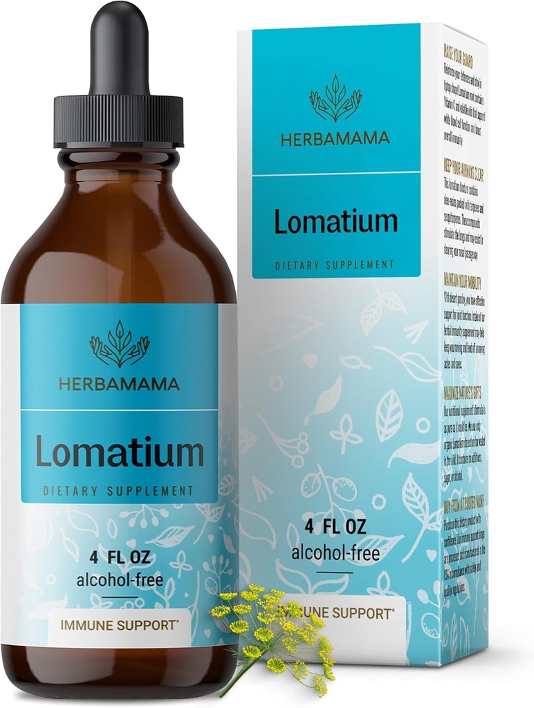 HERBAMAMA Lomatium Root Tincture - Vegan Lomatium Dissectum Extract for Lung Cleanse " Detox - Non-GMO, Alcohol " Sugar-Free Respiratory Lung Support Supplement, 56-Day Supply