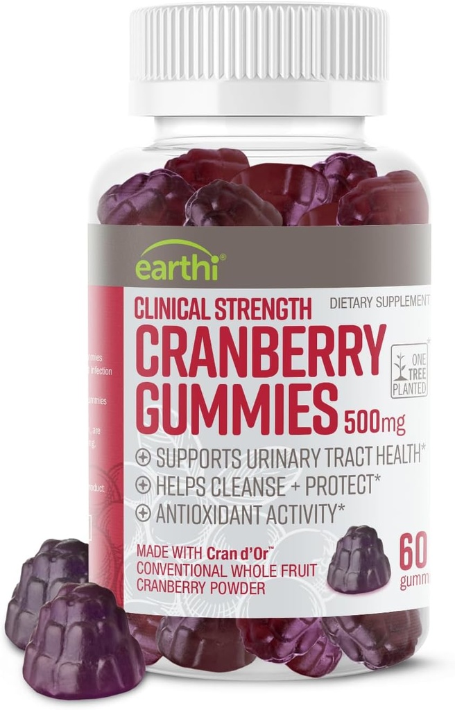 Cerveza de cangrejo clínica 500mg - Urinary Tract Support Health for Women &amp; Hombre - Antioxidant Superfood to Cleanse & Protect - Cran d'Or suplemento de polvo de arándano (60 Gummies)