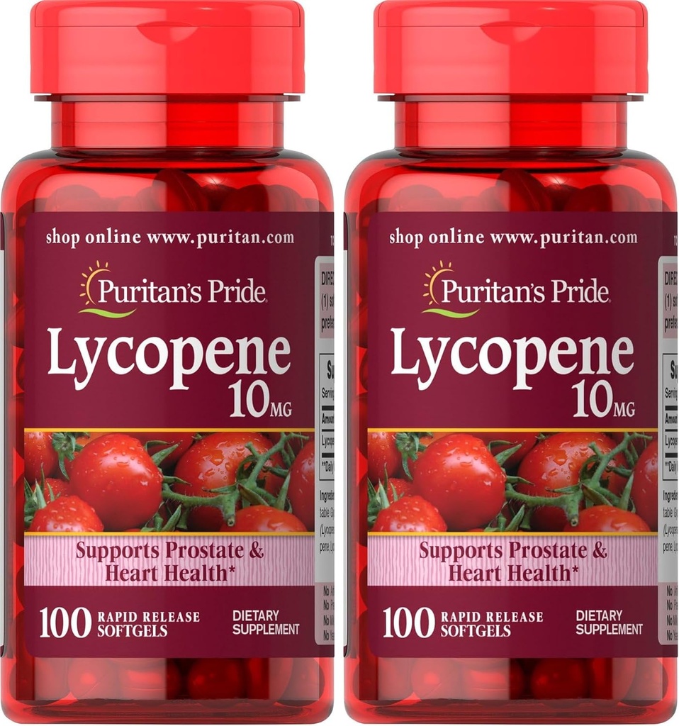 Puritan's Pride Lycopene, Supplement for Prostate and Heart Health Support* 10 Mg Softgels, 100 Count (Pack of 2)