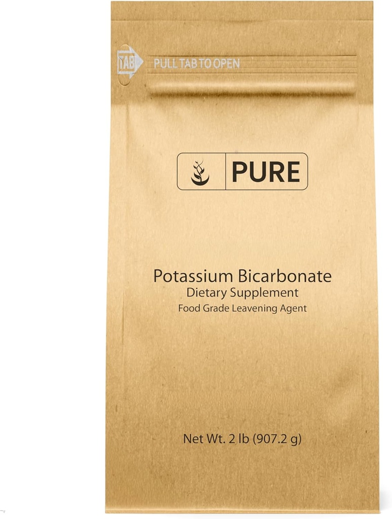 Ingredientes originales puros Bicarbonato de potasio (2 lb) Natural, Seguro de alimentos, Electrolito, Hoja