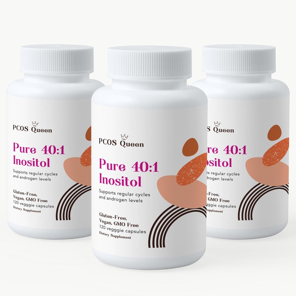 Pure 40:1 Inositol - Myo + D-Chiro Inositol Supplement - for Women with Fertility, Skin, & Menstrual Cycle Needs - 3 Bottles