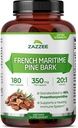 Zazzee Extra Strength French Maritime Pine Bark 20:1 Extracto, 350 mg Por Capsule, 180 Vegan Capsules, 95% Proanthocyanidins, Kosher, 6 Month Supply, Standardized 20X Extract, Non-GMO, Made in The USA