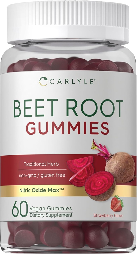 Carlyle Beet Root Gummies ← 60 Conde ← Vegan Strawberry Flavored Chewable Suplemento ← Non-GMO, Gluten Free
