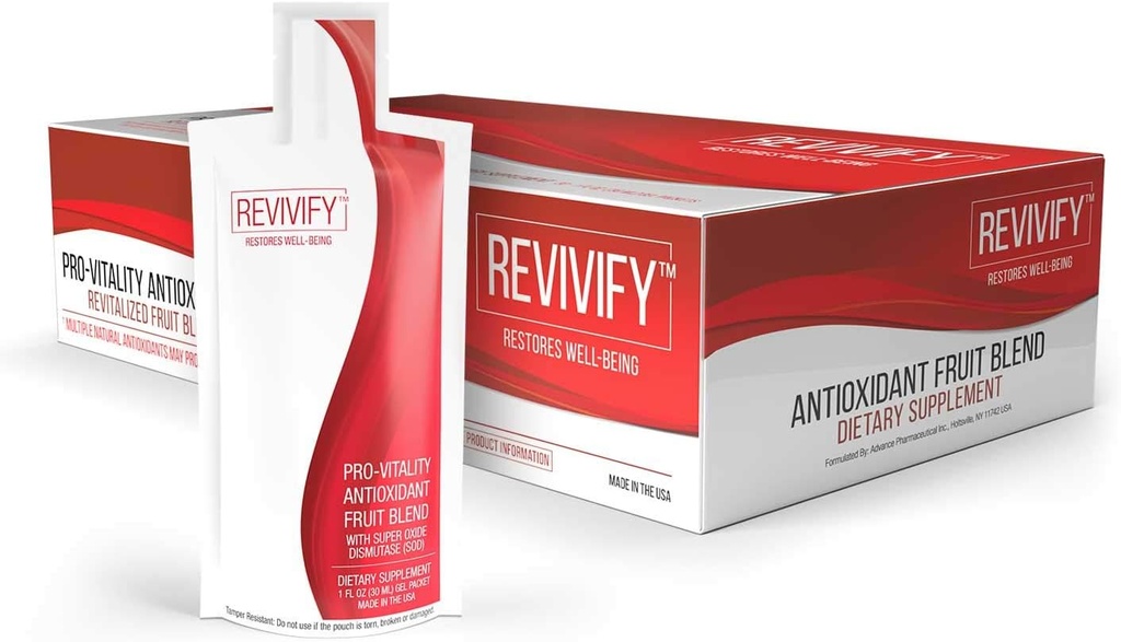 REVIVIFY Pro-Vitality Gel (Oral) con Antioxidante Superoxide Dismutase (SOD) Soluble Fiber & Fruit Blend, 1 Fluid Ounce Pouch, 30 Day Supply