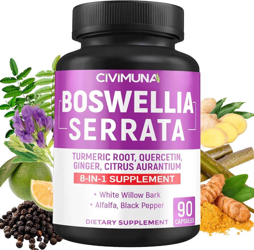Boswellia Capsules con Boswellia, Turmeric, Quercetin y Más - 90 cápsulas para 3 meses de suministro