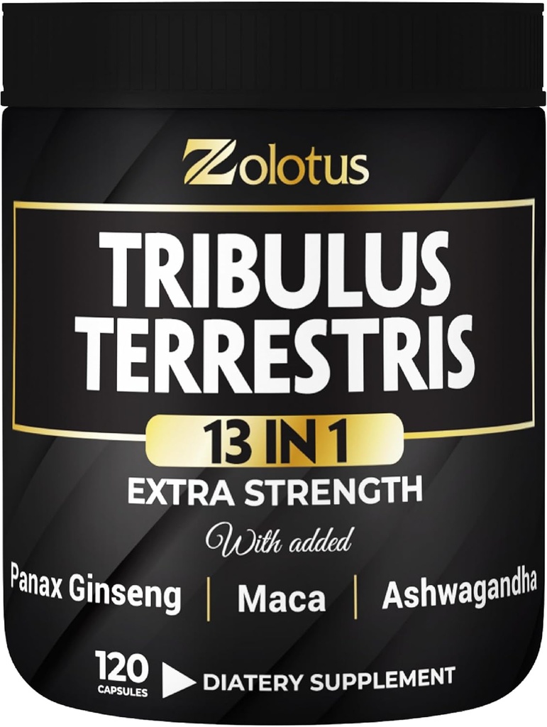Zolotus 13in1 Tribulus Terrestris Capsules with Maca, Horny Goat Weed, Panax Ginseng, Saw Palmetto, Tongkat Ali, Shilajit & More - Energy, Stamina Supplement for Men & Women - 120 Counts