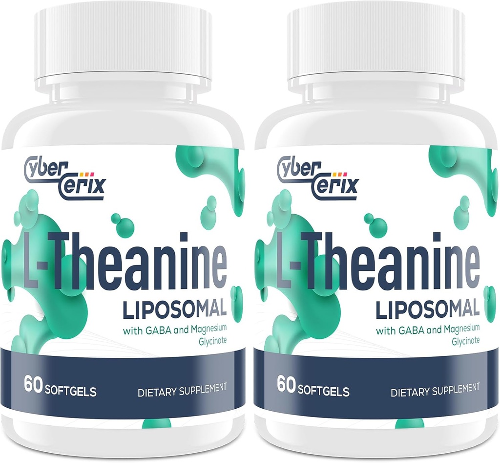 Liposomal L-Theanine 500mg, Complejo con GABA 200mg &amp; Magnesium 100mg, Extra Strength Suplemento para la calma, la relajación " Focus, Gluten Free - 120 Capsules