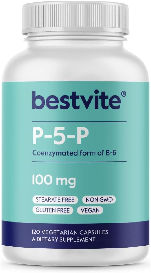 BESTVITE P-5-P 100mg (120 cápsulas vegetarianas) (forma congestionada B-6) - No Stearates - Vegan - No GMO - Gluten Gratis - No Silicon Dioxide - No Gelatin
