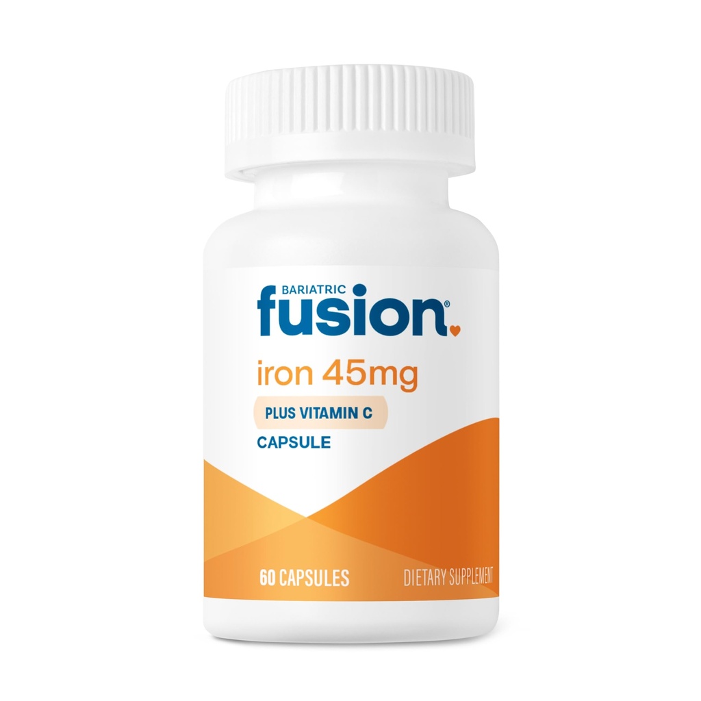 Bariatric Fusion Iron Supplement 45mg with Vitamin C | 1 Per Day | Vitamins for Women and Men | Gluten, Dairy and Soy Free | Non-GMO | 60 Count