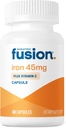 Bariatric Fusion Iron Suplemento 45 mg con Vitamina C TENIDO 1 Por día TENIDA Vitaminas para Mujeres y Hombres TENIDO Gluten, Lácteos y Soy Gratis ANTE No-GMO ANTE 60 Conde