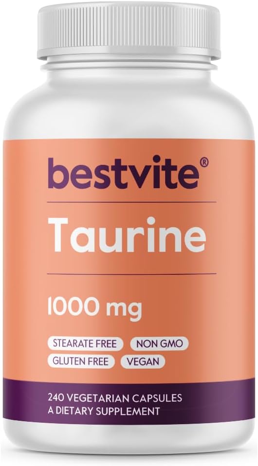 BESTVITE Taurine 1000mg (240 cápsulas vegetarianas) - No Stearates - No Fillers - No Flow Agents - Vegan - Non GMO - Gluten Free