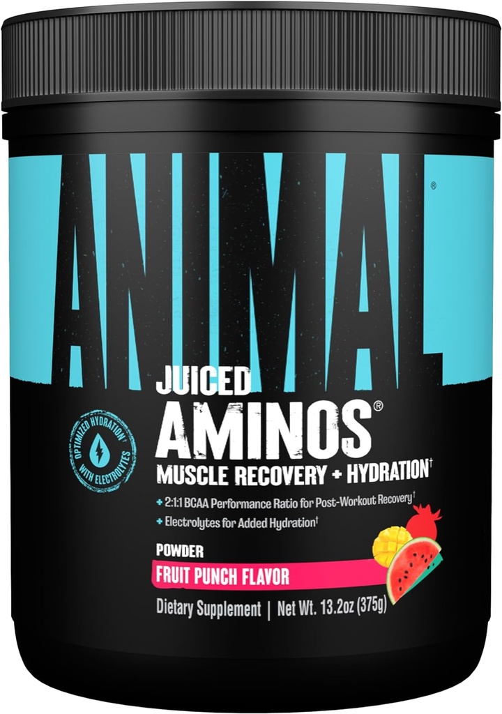 Animal Juiced Amino Acids - BCAA Powder EAA Matrix Plus Hydration with Electrolytes and Sea Salt Anytime Recovery and Improved Performance, Fruit Punch Flavor, 30 Servings