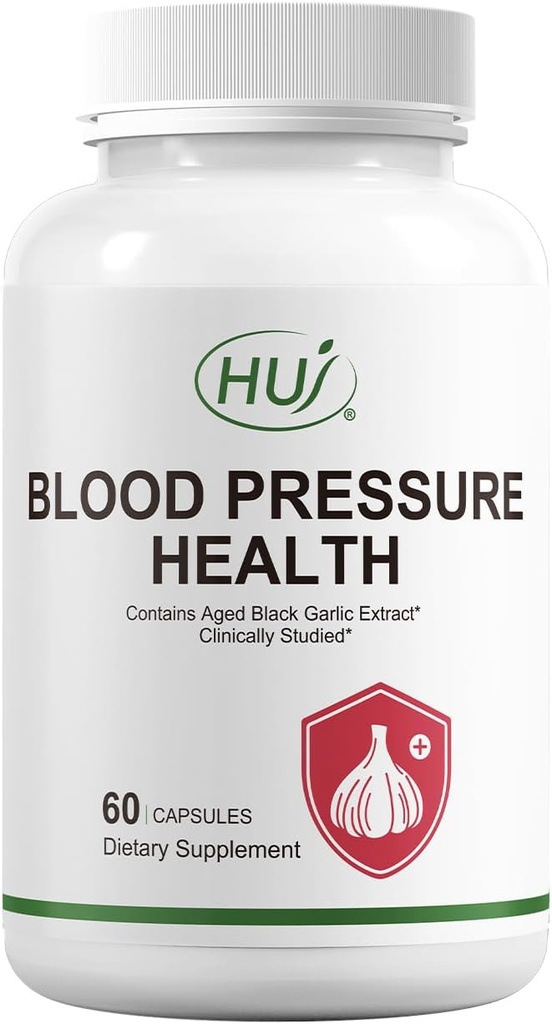 HUJ Blood Pressure Health Supplement, Plant-Based Formula with Black Garlic, Hawthorn, Beetroot, L-Arginine, L-Citrulline, 60 cápsulas